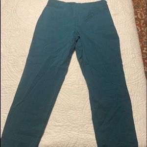 Cropped Turquoise Stretchy Flat Front Pants